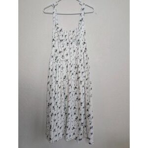 KUTUMAI Floral Corset Midi Dress Flowy Slit Wedding Guest Milkmaid White Blue XS